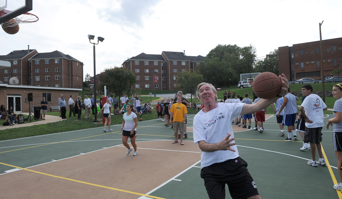 Garvey playing knockout with students