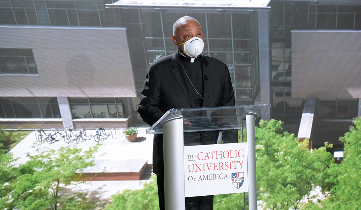 Archbishop Wilton Gregory speaking during virtual degree conferral ceremony